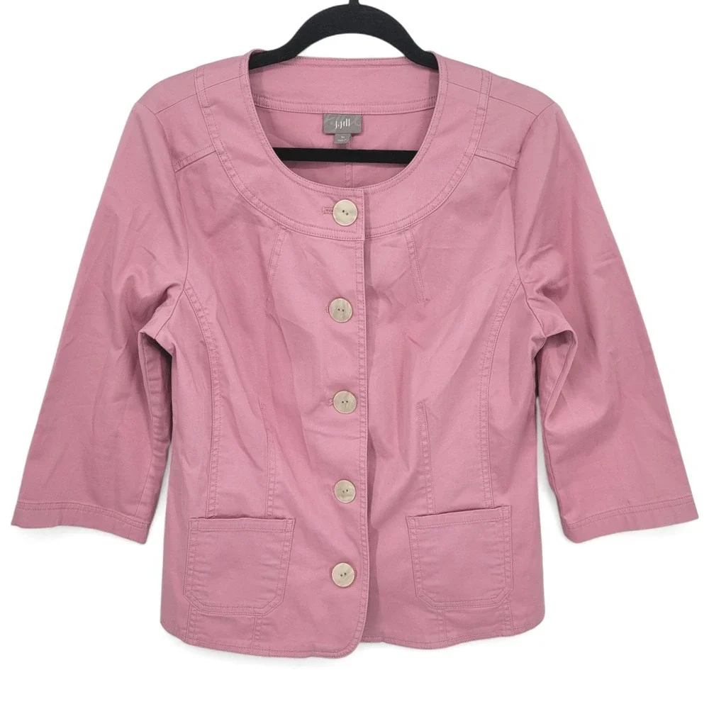 J.Jill Womens Jacket‎ Size 10 Pink Button Front 3/4 Sleeve Cotton Blend